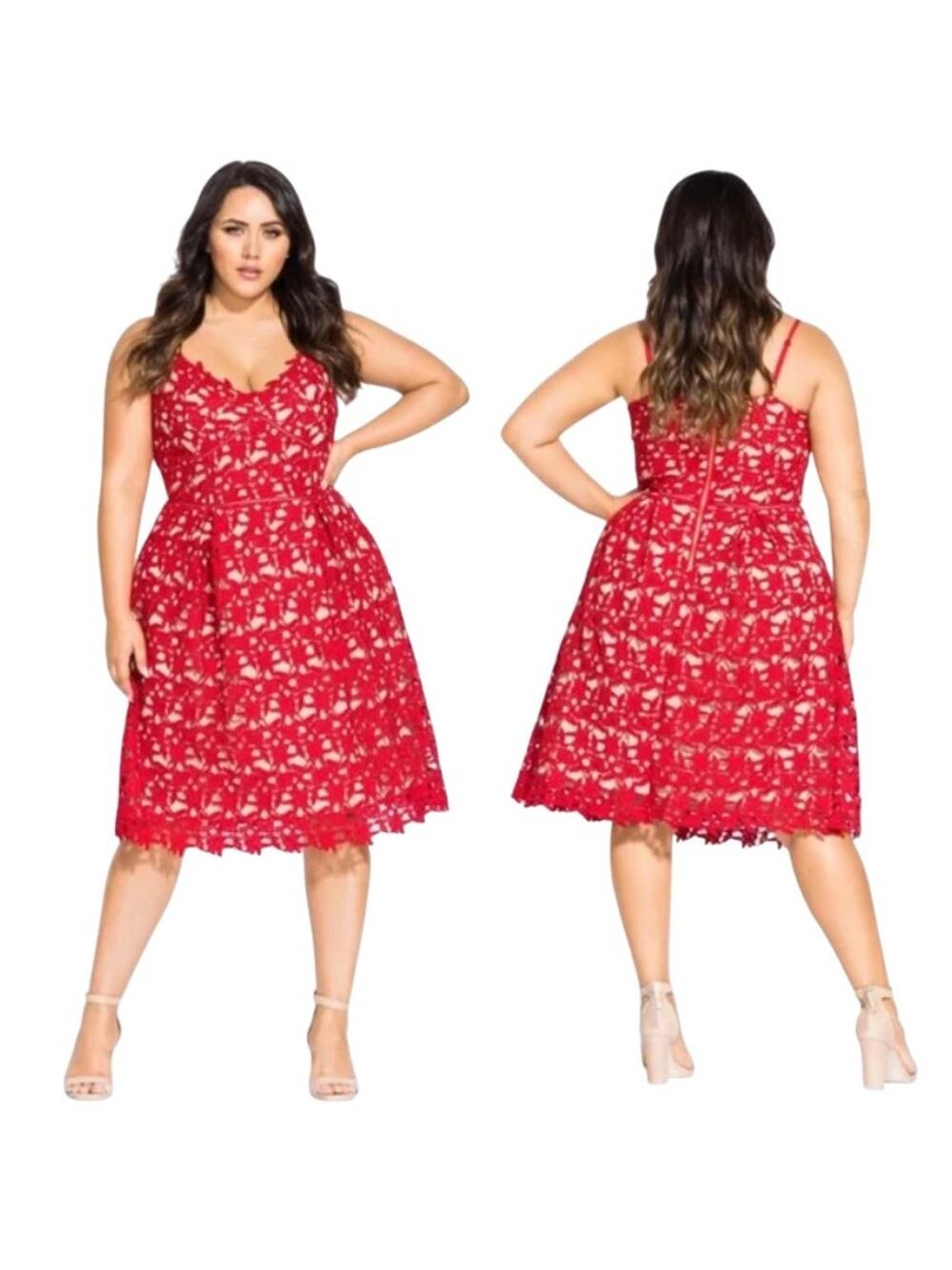 City Chic Red Scarlet Dress So Fancy Lace Fit & Flare Midi Dress
